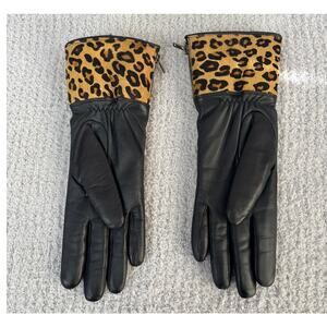Ugg Black Big Cat Print Calf Hair Gloves Size L NWT #66668